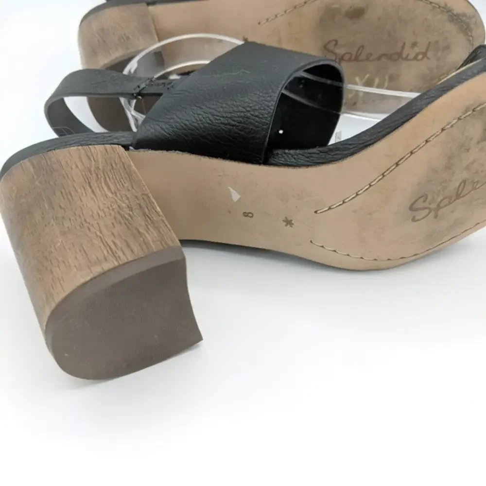Splendid Womens Size 8 Black Wood‎ Heels Buckle Vacation Open Toe Slingback